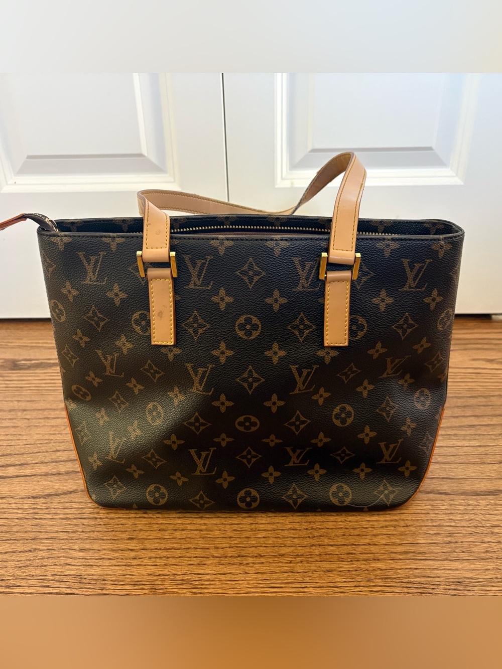 Louis Vuitton Monogram Tote in Brown with Tan Handles